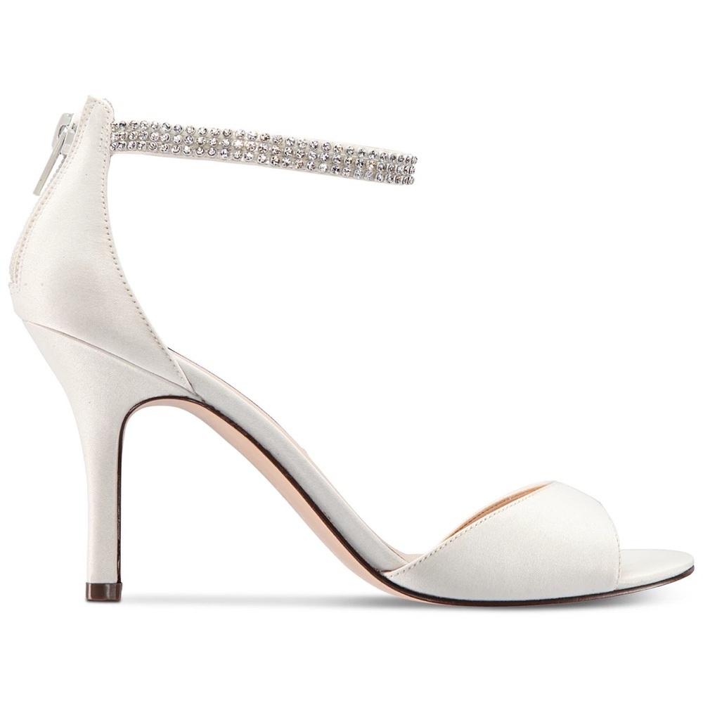 Nina Volanda Ivory Satin Crystal Ankle Strap Dress Sandals Size 9.5M New in Box - Picture 14 of 15